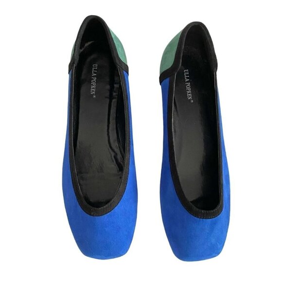 ULLA POPKEN GREEN BLUE BLACK SUEDE COLORBLOCK FLATS - 10WW - Picture 4 of 7